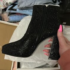 Brand New Betsey Johnson Rhinestone Boots! I Bought The Wrong Size And Can’t Return! Please Do Not Hesitate To Make An Offer! Glamorous Embellished Boots For Night Out, Crystal Embellished Boots For Fall Party, Winter Party Boots With Rhinestones, Crystal Embellished Party Boots For Fall, Rhinestone Ankle Boot Heels For Party, Chic Rhinestone Boots For Party Season, Sparkling Ankle Boots For Evening, Glamorous Rhinestone Evening Boots, Embellished Evening Boots For Party Season