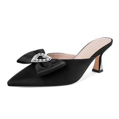 PRICES MAY VARY. 👠 Kitten Heels for Women: Fits true to size, order your normal size. Available size: 5-13. Various colors for choose, such as Black, gold, ect. 👠 Heeled Mule Sandals: These rhinestone heeled mule sandals have a classic 2.5 inches/6.5cm wrapped kitten low mule heels design, comfortable latex padded insole and nonskid rubber sole, bring you all-day comfort with no pain and safe. 💎 Rhinestone Sandals: AUMOTED classic rhinestone bow heels is crafted from high quality Satin with c Open Toe Rhinestone Heels For Banquet, Rhinestone Open Toe Heels For Banquet, Banquet Open Toe Heels With Rhinestones, Summer Rhinestone Heels For Banquets, Summer Rhinestone Heels For Formal Events, Summer Banquet Heels With Rhinestones, Elegant Rhinestone Pointed Toe Sandals, Embellished Open Toe Heels For Banquet, Summer Banquet Rhinestone Heels