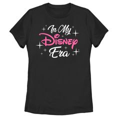 Celebrate your love for the magic of Disney with the Women's Disney "In My Disney Era" T-Shirt in classic black. This officially licensed tee is a must-have for any Disney enthusiast.

- Material: Comfortable cotton blend
- Color: Black
- Size: X-Large
- Gender: Female
- Age Group: Adult

Featuring the whimsical "In My Disney Era" text accompanied by stars, this t-shirt is perfect for a day at the Disney parks or a cozy movie night at home. Its versatile design ensures it can be styled in numero Black Pre-shrunk T-shirt For Disney Trips, Black T-shirt With Letter Print For Disney Trips, Disney Eras, Disney Logo, Easter T Shirts, Disney Tees, Graphic Tee Design, Disney Ladies, Clothing Logo