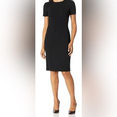 New Women's Short Sleeved Princess Seamed Sheath Dress, Black, Size 6p, Gold Zipper. Black Sheath Dress, Calvin Klein Woman, Calvin Klein Dresses, Princess Seam, Calvin Klein Black, Gold Zipper, Womens Calvin Klein, New Woman, Sheath Dress