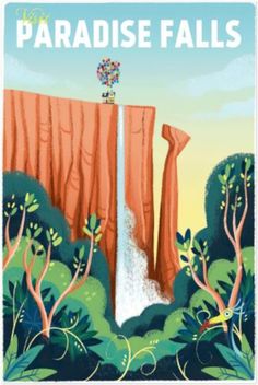 Disney Pixar - UP Movie Poster, Paradise Falls Travel Poster. Disneyworld, Disneyland, Epcot Center, Vintage Disney Posters, Foto Muro Collage, Deco Disney, Paradise Falls, Disney Posters, Movie Poster Wall, Plakat Design, Art Disney, Picture Collage Wall