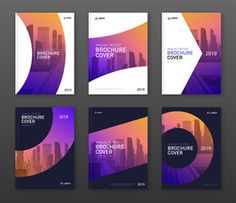 brochure cover design templates with purple and orange colors in the cityscape