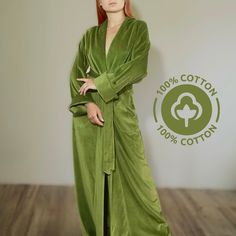 Velvet long wrap robe. The robe is made of eco-friendly cotton. 100% pure cotton. The robe has two pockets and a belt. The collar is classic. The quality of this fabric guarantees pilling-free, multiple washes. Bride Robes, Cute Sleepwear, Silk Sleepwear, Mens Sleepwear, Sleepwear Sets, Womens Robes, Style Expert, Sleepwear Women, Nightwear