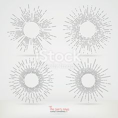 four sunbursts on a white background, each with different shapes and sizes