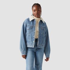 Our '90s Faux Shearling Trucker Jacket makes an outfit. You'd be hard-pressed to find a jacket with an easier shape, more versatile weight or inherent sense of cool. Bonus: This throwback cut features a pitched silhouette for a distinctly ‘90s feel and is lined with ultra cozy faux shearling. Sherpa Trucker Jacket, Target Clothes, Easy Shape, Straight Crop Jeans, Levis Women, Trucker Jacket, Denim Jackets, Cropped Jeans, Women Long Sleeve