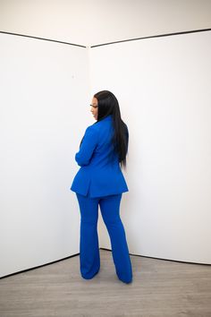 Deep blue 2 piece set with accent jacket runs small wearing a large fitted suit Bright Blue Suits For Women, Fly Girl, Fitted Suit, The Blues, Blue Suit, 2 Piece Set, Deep Blue, 2 Piece, Running