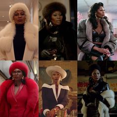 four different women in fur coats and hats