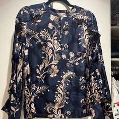 New Without Tags, Size Small Blouse, Excellent Condition Elegant Crew Neck Top With Floral Print, Elegant Floral Print Crew Neck Top, Floral Blouse, J Crew, Color Blue, Top Blouse, Blouses, Womens Tops, Tags