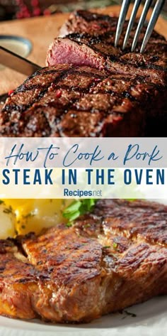 how to cook a pork steak in the oven and then eat it with a fork