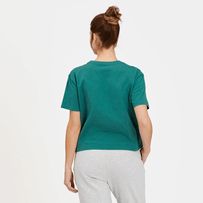 Our relaxed-fit Crusher Tee, in a cool cropped (but not too cropped) length. Washed for everyday softness and falls loosely off the body. 100% Cotton 5.9 oz. Garment washed for softness. Relaxed boxy fit with a slight dropped shoulder. Crew neck with cotton/spandex rib trim and self-fabric taping inside back neck. Locker label with unique message at lower hem. Printed graphic Imported | Life is Good Women's Solid Boxy Crusher Short Sleeve T-Shirt in Spruce Green Size XL | 100% Cotton Relaxed Fit Athleisure Cropped Shirt With Crew Neck, Sporty Crew Neck Relaxed Fit Crop Top, Green Crew Neck Crop Top Casual, Sporty Cropped Shirt With Relaxed Fit And Crew Neck, Sporty Relaxed Fit Cropped T-shirt, Sporty Boxy Fit Cotton Crop Top, Casual Boxy Crop Top With Crew Neck, Sporty Cotton Cropped Shirt With Relaxed Fit, Casual Boxy Fit Crop Top T-shirt