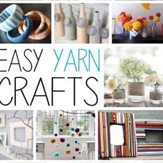 the cover of easy yarn crafts is shown with many different pictures and words on it