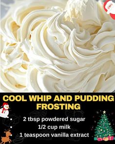 a poster advertising frosting and puddings for the holiday season, with instructions on how to make it