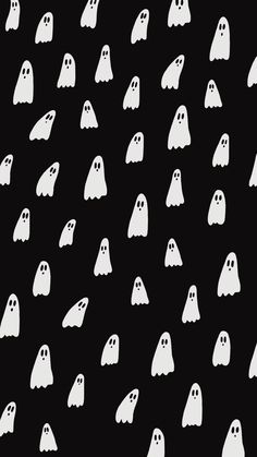 white ghost silhouettes on black background for halloween wallpaper or backdrop, seamless pattern