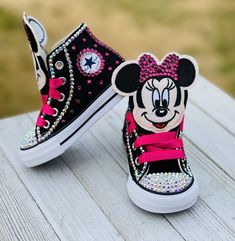 Minnie Mouse Blinged ConverseFREE SHIPPING on all orders within the US, no coupon code needed! Minnie Mouse Blinged Converse, Girls Shoe Size 3-6 Information about the shoes All sneakers are Converse brand and have a mix of hand applied high quality glass crystals and resin flat-backs. Please select your color choice by the available drop down options, an option of all glass crystals no color is also available. Converse sizing is unique and sneaker specific. Converse Kids Chuck Taylor All Star S Mickey Mouse Converse, Minnie Mouse Converse, Custom Baby Shoes, Ladybug Tutu, Converse Girls, Dresses Halloween, Minnie Mouse Shoes, Birthday Party Dresses, Bling Converse