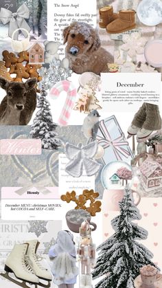 a collage of christmas items including teddy bears, snowflakes and other decorations