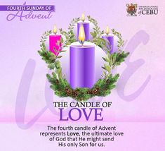 an ad for the candle of love event with candles and wreaths on purple background