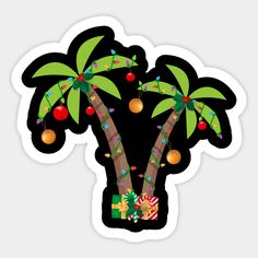 two palm trees decorated with christmas lights and candy canes are featured in this sticker