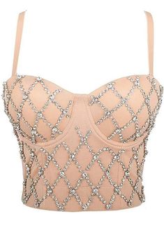 Do the most in this trendy crystal bustier crop top! This destructed bustier bra features a rhinestone detailed pattern, sweetheart neckline, adjustable, detachable shoulder straps, a row of hidden hook back closures, and built-in padded bra. Crystal Corset, Diy Clothes Hacks, Clothes Hacks, Rhinestone Top, Corset Bra, Padded Bra, Bra Straps, Clothing Hacks, Padded Bras