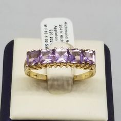 Vintage 14K Yellow Gold with Amethyst Ring, Size 11. Stamped 14K inside band. Stones are 4mm square. Weighs 2.0 dwt. We do not check prongs for wear or stones for looseness. All items are sold AS IS, noting that we are a resale shop so everything here had a previous owner! We will include flaws in the description when noted. This is one of the reasons our items are more affordable than new at a jewelry store. Are these stones real or fake? Aside from diamonds, we do not know if any gemstones are natural or synthetic. We will state on certain gemstones, that we know 100%, if they are created or fake due to their lack of inclusions. For this reason, we do not sell any diamonds without inclusions, and the larger diamonds (half ct+) are soft graded. In recent years, synthetic gemstones are bei Luxury Purple Amethyst Ring, Rectangular Shape, Luxury Purple Amethyst Rectangular Ring, Luxury Purple Rectangular Amethyst Ring, Luxury Rectangular Amethyst Ring, Rectangular Amethyst Ring In 14k Gold, Rectangular Amethyst Rings In Yellow Gold, Rectangular Amethyst Ring In Yellow Gold, Classic Yellow Gold Rectangular Amethyst Ring, Classic Multi-stone Princess Cut Jewelry