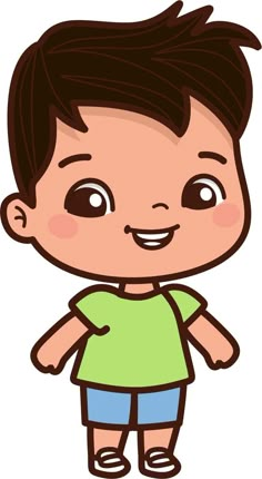 a cartoon boy with short hair and green shirt