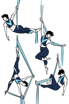 four different poses of the same person doing aerial acrobatics on parallel bars