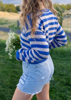 This cardigan has such a pretty woolly, vintage look to it while also being SO soft. The colors are everything to me! This is a great layering / summer-to-fall transition piece. hal is 5'8 and wearing a size M size S: 17" length, 18.5" width size M: 17" length, 20.5" width size L: 18" length, 23" width paired with the salt air shorts and dangly locket earrings this fabric is polyester with lots of stretch Blue Soft Knit Cardigan For Spring, Blue Soft Knit Spring Cardigan, Locket Earrings, Salt Air, Fall Transition, Book Themes, Autumn Summer, Vintage Look, Theme Park