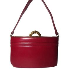 For Sale Is A Vintage, Amazing, Early, Evans, Top Handle, Handheld Satchel Or Shoulder Bag Style 'Lunchbox' Purse Made From True Red Leather With An Engraved Gold Frame, A Hard, Boxy Shape, Top Locking Closure, Leather Shoulder Strap, Lots Of Interior Pockets And Compartments, An Attached, Kiss Closure Change Purse, And Bold Gold Hardware! The Purse Is So Unique And Is Absolutely Stunning! This Purse Is The Epitome Of Mid Century Mod Style! It Is Made Of Smooth Leather In A True Red Color As The Body And Has An Engraved, Gold Frame With A Hinged Top Opening. It Has A Matching Red Leather Shoulder Strap. This Hard, Boxy Style Purse Is Called A 'Lunchbox'. At The Top, It Has A Gold Engraved, Classic Red Box Bag With Top Carry Handle, Luxury Red Handheld Box Bag, Red Leather Box Bag, Classic Red Box Bag For Formal Occasions, Classic Red Formal Box Bag, Evening Bucket Box Bag With Handles, Bucket Box Bag With Handles For Evening, Red Rectangular Evening Bag With Detachable Handle, Red Top Handle Box Bag For Formal Occasions