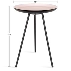 a table with measurements for the top and bottom