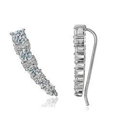 Grace your ears with these trendy climber ear cuff earrings. Featuring shimmering clear cubic zirconia set in a graduating design on polished sterling silver and secured with hooks. Product Details Metal Type sterling-silver Metal Stamp 925-sterling Weight 3.5GR Width 21MM Height 4.5MM Back Finding french-wire Stone Details Gem Type cubic-zirconia Number of Stones 28 Stone Shape round-shape Total Weight 2.2 Setting Type prongs Stone Creation Method simulated Stone Treatment Method Heat-treated How To Clean Earrings, Ear Cuff Earrings, Ear Climbers Earrings, Hot Jewelry, Climber Earrings, Cubic Zirconia Jewelry, Ear Cuff Earings, French Wire, Swarovski Earrings