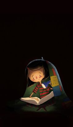 Reading nook. [under the covers with a flashlight] Book Week, Childrens Illustrations, Children's Book Illustration, الرسومات اللطيفة