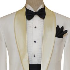 Wilvorst Dinner White Wedding Tuxedo Suit For Men Elevate your wedding day with the epitome of sophistication and style - WILVORST Dinner White Wedding Tuxedo Suit for Men. This stunning white tuxedo suit is the embodiment of timeless elegance, designed to make you look and feel exceptional on your special day.Stunning Golden Satin Shawl Lapel: The standout feature of this tuxedo suit is the shimmering golden satin shawl lapel. It adds a touch of opulence and luxury to your ensemble, ensuring th Luxury Tuxedo For Ceremonies, Classic Tailored Tuxedo For Wedding, Classic Fitted Wedding Tuxedo, Elegant Wedding Tuxedo With Custom Fit, Classic White Sets For Black Tie Occasions, Gold Tailored Tuxedo For Formal Occasions, Luxury Tailored Tuxedo For Ceremony, Luxury Tailored Wedding Suit And Tie Accessories, Elegant Tailored Wedding Tuxedo