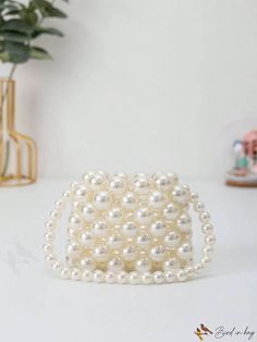 BirdinBag - Pearl Beaded Mini Square Bag White Details, Pearl Types, Bag Bag, Square Bag, Mini Fashion, White Bag, Cute Pattern, Pearl Beads, Top Handle