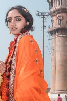 Shop for Label Earthen Orange Chanderi Silk Kurta And Pant Set for Women Online at Aza Fashions Fitted Georgette Sharara With Embroidered Border, Georgette Sharara With Embroidered Border, Festival Palazzo Saree Set With Embroidered Border, Fitted Palazzo Set With Embroidered Border, Label Earthen, Scallop Dupatta, V Neck Kurta, Yellow Kurta, Scallop Border