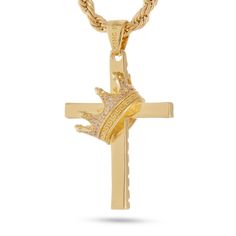 Pay tribute to the King of Kings with your own Kingdom Cross from King Ice. The crown is 3-dimensional and the stones are in AAA quality. Kings Crown, King Of Kings, Clear Stone, Rope Chain, Mens Streetwear, Gold Plated Jewelry, The Crown, The King, Custom Jewelry