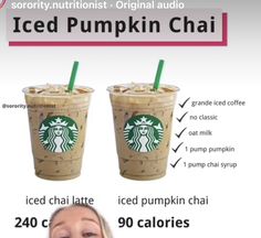 an advertisement for iced pumpkin chai with instructions