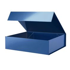 an open blue box on a white background