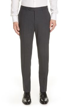 Stretchy wool with a rich texture elevates charming Italian trousers in a classic flat-front cut. Style Name:Canali Flat Front Classic Fit Solid Stretch Wool Dress Pants. Style Number: 5614193. Grey Pants Outfit, Mens Trendy Outfits, Wool Trousers, Grey Pants, Wool Dress, Pants Outfit, Bottoms Pants, Dress Pants, Trendy Outfits