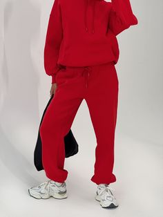 Sweatpants  Ruched at waist, adjustable drawstring, two front pockets, branded logo at front, cuff at ankle Non-stretch material, unlined  Princess Polly Lower Impact 52% reclaimed cotton 48% reclaimed polyester  Cold gentle machine wash Red Sweatpants, Cuffed Sweatpants, Fleece Dress, Sweatshirt Set, Outerwear Outfit, Loungewear Sets, Ankle Cuffs, Knit Sweatshirt, Casual Tank Tops