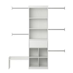 a white bookcase with three shelves on each side