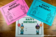 three birthday cards with the words happy birthday on them