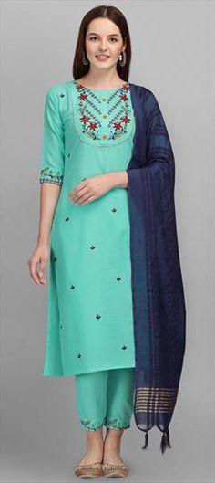 Blue color Salwar Kameez in Cotton fabric with Embroidered, Resham, Thread work Blue Straight Kurta With Embroidered Border, Blue Kurta With Dupatta For Diwali, Blue Straight Kurta With Dori Work, Blue Embroidered Salwar Kameez Straight Kurta, Blue Anarkali Unstitched Suit With Embroidered Border, Eid Blue Unstitched Suit With Embroidered Border, Festive Blue Straight Kurta Churidar, Blue Semi-stitched Set With Embroidered Border, Blue Semi-stitched Sets With Embroidered Border