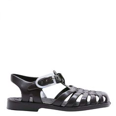 a woman's black sandal with two straps