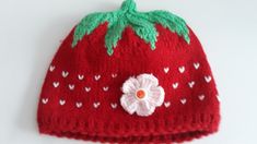 Knitted Strawberry Fruit Hat - Hand Knit Hat - Strawberry Beanie Hat  This strawberry slouchy beanie is very fun and great for winter season.  Here also with the small strawberry blossom on the side, which can also be removed if necessary. All items are made individually according your personal measures in 5-7 days! ..For perfect fit and the most comfortable wearing :) Looking for a custom size, color?  We can accommodate from baby to adult and everyone in between, so just pop us a message and we'll create the perfect beanie for you! Women: 19 - 24 inches. Length 8 inches Men: 21 - 26 inches. Length 9 inches Warm Cute Bonnet, One Size Fits Most, Fitted Knit Hat, Fitted Crochet Knit Cap, Cute One Size Beanie, Cute One Size Beanie Bonnet, Playful Warm Bonnet Cap, Fitted Knitted Cap, Handmade Knitting Pattern For Yarn Hat, Yarn Knitting Pattern For Hat