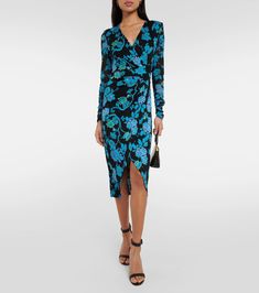 Nevine Printed Jersey Midi Dress in Black - Diane Von Furstenberg | Mytheresa Evening Floral Print Midi Dress, Chic Printed Midi Dress For Evening, Chic Printed Evening Midi Dress, Elegant Printed Midi Dress, Elegant Printed Mid-length Midi Dress, Printed Viscose Midi Dress, Chic Printed Viscose Midi Dress, Elegant Printed Midi Dress For Evening, Elegant Floral Print Midi Dress In Viscose