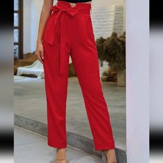 Fashion Fads Come And Go, But Your Love For A Classic Staple Like The Belted We Go Red High-Waisted Pants, Will Never Fade! These High-Waisted Pants, Have A Belted Waist. The Slightly Tapered Legs Keep This Look Chic And Clean. Brand New. Size L 8/10. Red Non-stretch Bottoms For Day Out, Non-stretch Red Bottoms For Day Out, Trendy Red Pants For Day Out, Trendy Red Tapered Leg Bottoms, Red High Waisted Pants, Go Red, Belted Pants, Never Fade, Red High