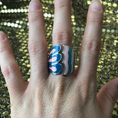 Stainless Steel Mermaid Ring Sz 9 Trendy Blue Ring For Parties, Trendy Blue Party Ring, Blue Enamel Open Ring Jewelry, Trendy Handmade Blue Ring, Trendy Handmade Blue Rings, Trendy Blue Enamel Jewelry, Blue Turquoise Ring Perfect As Gift, Unique Adjustable Enamel Ring, Unique Blue Nickel-free Rings