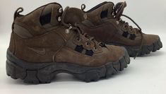 Vintage 90s Nike Air ACG Hiking Boots Women's Size 8.5 Brown 948001-201 | eBay Vintage Hiking Shoes, Hiking Boots Aesthetic, Vintage Brown Hiking Boots With Round Toe, Vintage High-top Hiking Boots, Vintage Brown Hiking Boots, Vintage Brown Adventure Boots, Hiking Gear, Vintage Nike, Hiking Boots