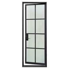 an open window on a white wall with black frame and glass panels, showing the side view