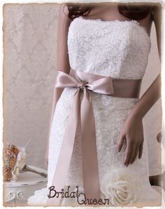 Taupe Bridal Sash Wedding Dress Sash Bridal Belt  by BridalQueen Elegant Bridal Belt With Satin Bow For Wedding, Elegant Ribbon Bridal Belt For Wedding, Elegant Bridal Belt With Satin Bow For Bridesmaid, Wedding Satin Tie Back Sash, Wedding Bridal Belt With Sashes In Satin, Fitted Bridal Belt With Ribbon For Wedding, Satin Bridal Belt With Ribbon For Wedding, Fitted Ribbon Sash For Wedding, Taupe Wedding