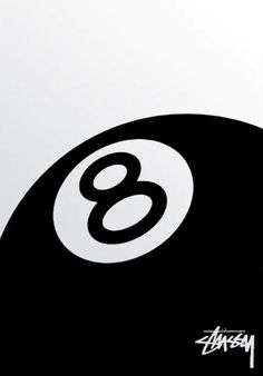 the number eight eight ball logo on a white and black background